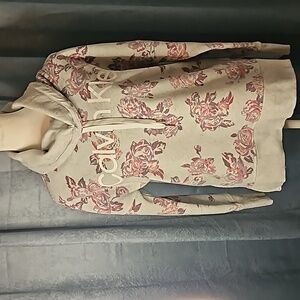Calvin Klein Women's Hoodie Gray and Pink Floral Sweatshirt - Size Small